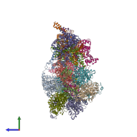 PDB entry 6reb coloured by chain, side view.