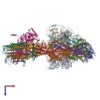 PDB entry 6reb coloured by chain, top view.