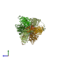 PDB entry 6red coloured by chain, side view.