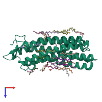 PDB entry 6rf5 coloured by chain, top view.