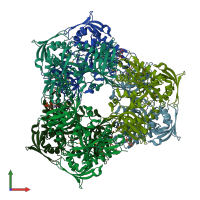 PDB 6rft coloured by chain and viewed from the front.