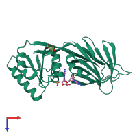 PDB entry 6rge coloured by chain, top view.