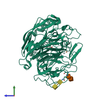 PDB entry 6rgp coloured by chain, side view.