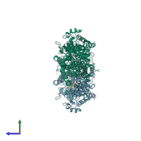 PDB entry 6rgs coloured by chain, side view.