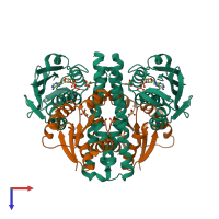 Hetero tetrameric assembly 1 of PDB entry 6rh2 coloured by chemically distinct molecules, top view.