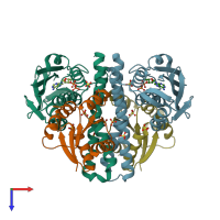 PDB entry 6rh2 coloured by chain, top view.