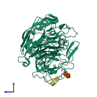 PDB entry 6rhh coloured by chain, side view.