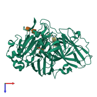 PDB entry 6rhh coloured by chain, top view.