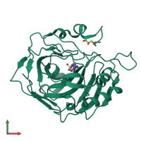 PDB entry 6rhj coloured by chain, front view.