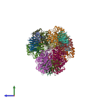 PDB entry 6riq coloured by chain, side view.