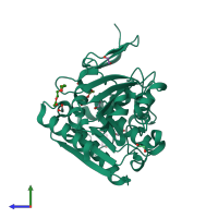 PDB entry 6rj8 coloured by chain, side view.