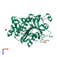 PDB entry 6rj8 coloured by chain, top view.