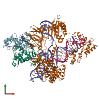 PDB entry 6rj9 coloured by chain, front view.
