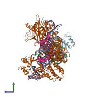 PDB entry 6rj9 coloured by chain, side view.