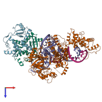 PDB entry 6rj9 coloured by chain, top view.