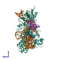 PDB entry 6rjd coloured by chain, side view.