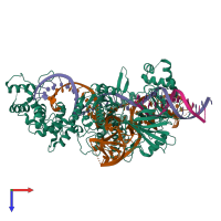 PDB entry 6rjd coloured by chain, top view.