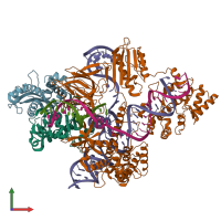 PDB entry 6rjg coloured by chain, front view.