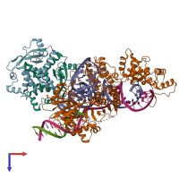 PDB entry 6rjg coloured by chain, top view.
