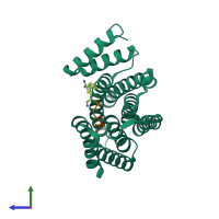 PDB entry 6rjl coloured by chain, side view.