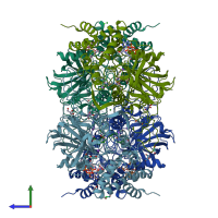 PDB entry 6rjn coloured by chain, side view.