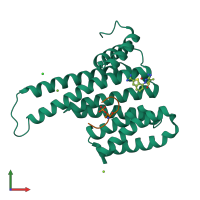 PDB entry 6rk8 coloured by chain, front view.