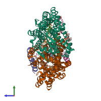 PDB entry 6rko coloured by chain, side view.