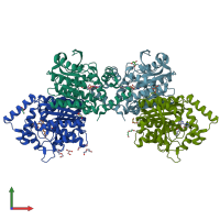 PDB entry 6rky coloured by chain, front view.