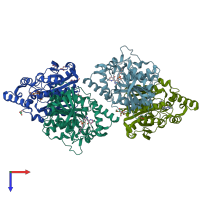 PDB entry 6rky coloured by chain, top view.