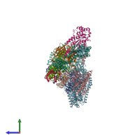 PDB entry 6rlb coloured by chain, side view.