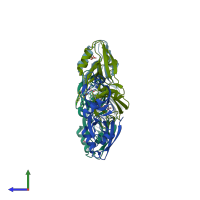 PDB entry 6rlc coloured by chain, side view.