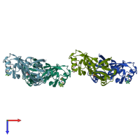 PDB entry 6rlc coloured by chain, top view.