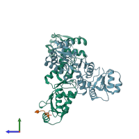 PDB entry 6rml coloured by chain, side view.