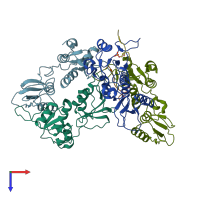 PDB entry 6rmm coloured by chain, top view.