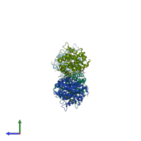 PDB entry 6rng coloured by chain, side view.