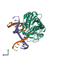 PDB entry 6rnm coloured by chain, side view.