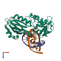 PDB entry 6rnm coloured by chain, top view.