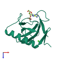 PDB entry 6rnt coloured by chain, top view.