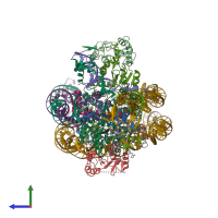 PDB entry 6rny coloured by chain, side view.