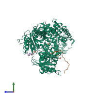 PDB entry 6ro1 coloured by chain, side view.