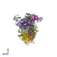 PDB entry 6ro4 coloured by chain, side view.