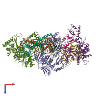PDB entry 6ro4 coloured by chain, top view.