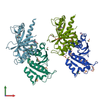PDB entry 6rol coloured by chain, front view.