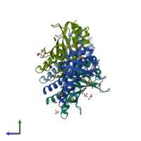 PDB entry 6rol coloured by chain, side view.