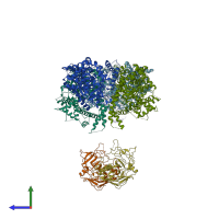 PDB entry 6row coloured by chain, side view.