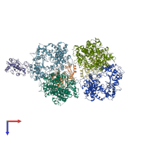 PDB entry 6row coloured by chain, top view.