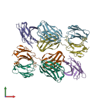 PDB entry 6rp8 coloured by chain, front view.