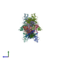 PDB entry 6rpb coloured by chain, side view.