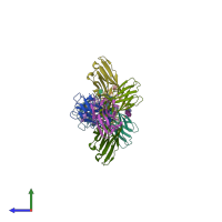 PDB entry 6rpj coloured by chain, side view.