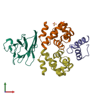 PDB entry 6rpr coloured by chain, front view.